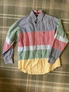 Tommy Hilfiger multi color stripe patchwork cotton shirt M